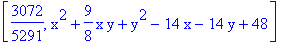 [3072/5291, x^2+9/8*x*y+y^2-14*x-14*y+48]